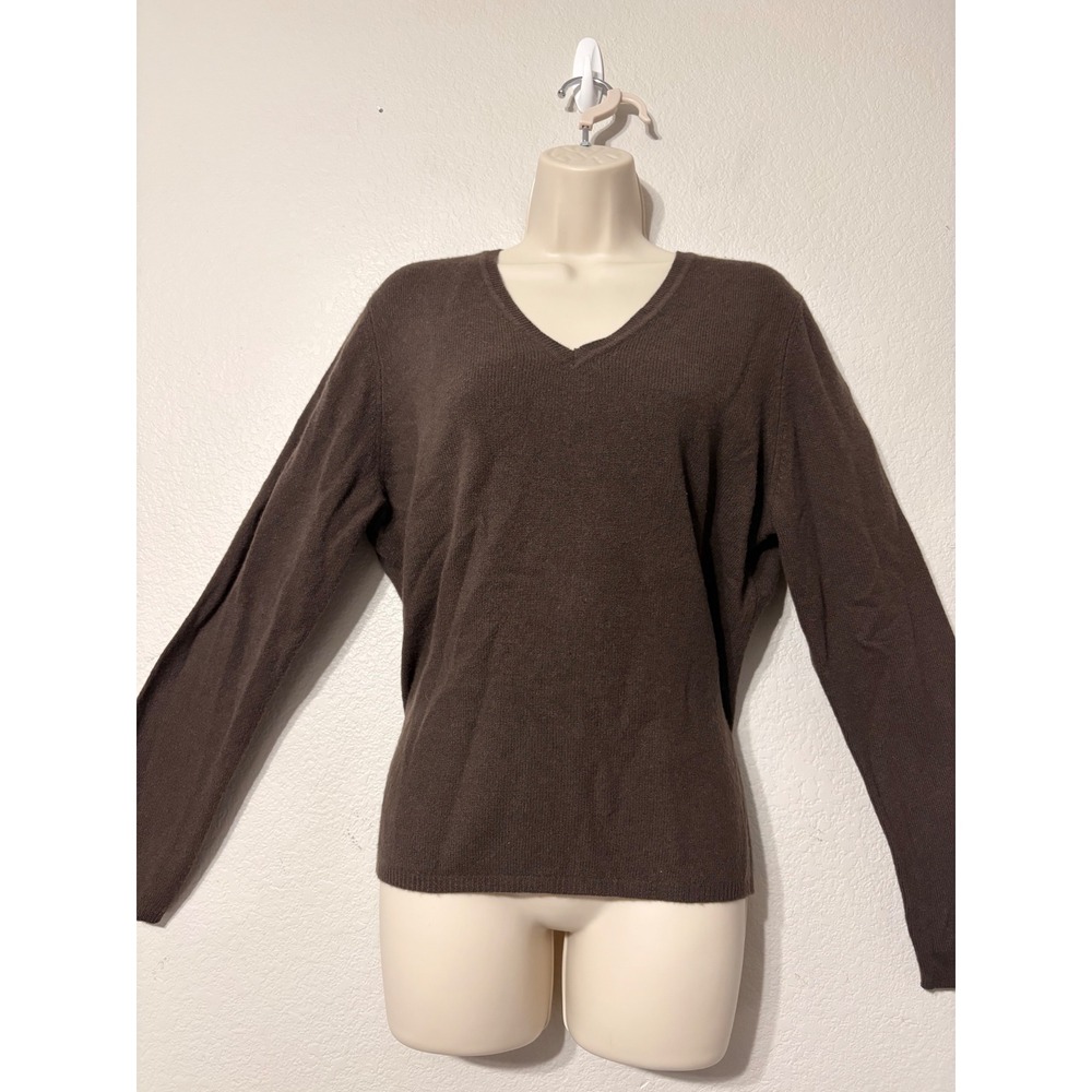Charter Club Chocolate Brown Cashmere V-Neck Sweater XL 2-Ply Knit Long Sleeve